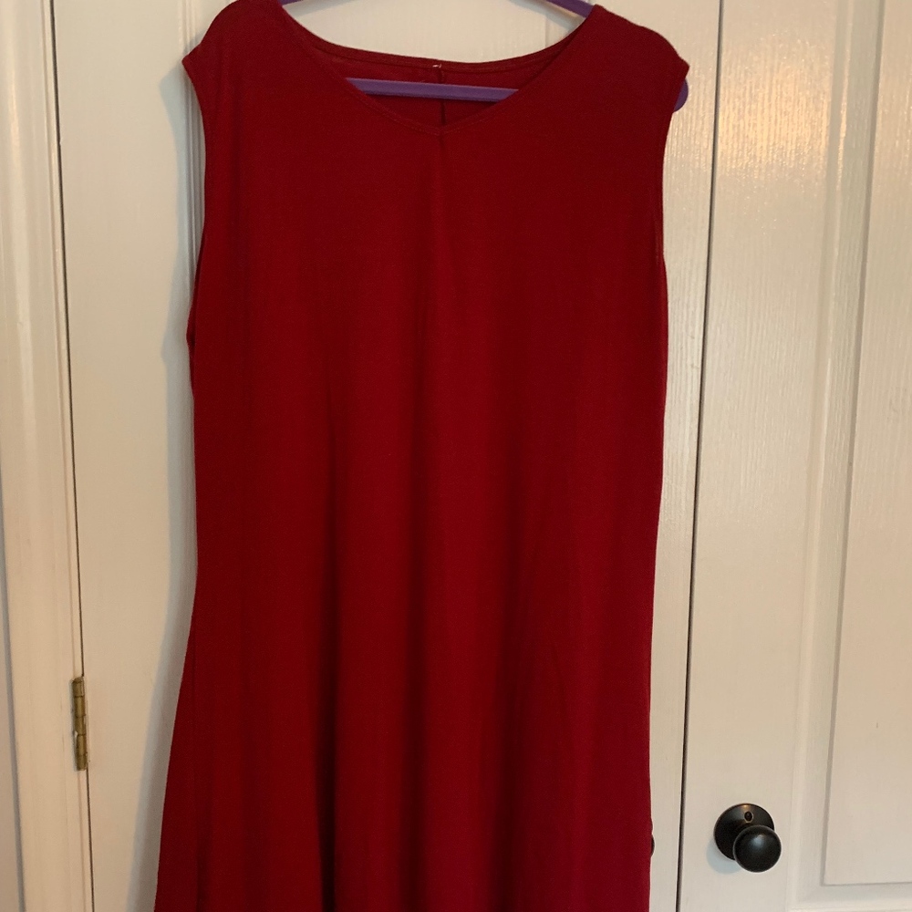 (2/$15)Mid Length Red V Neck Dress